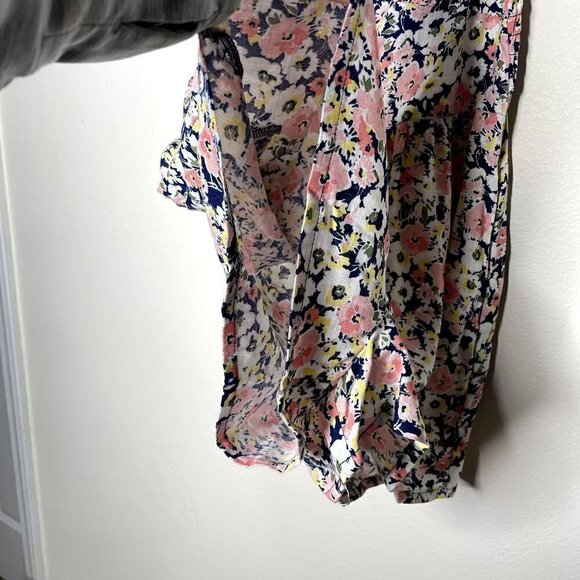 Lilly Rose Short Romper Puff Sleeve Women's XS Linen Blend Elastic Back Floral - Picture 5 of 8
